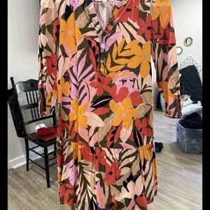 LOFT Petites Floral Tiered Dress XXSP Multicolor 3/4 Sleeve Boho Lightweight